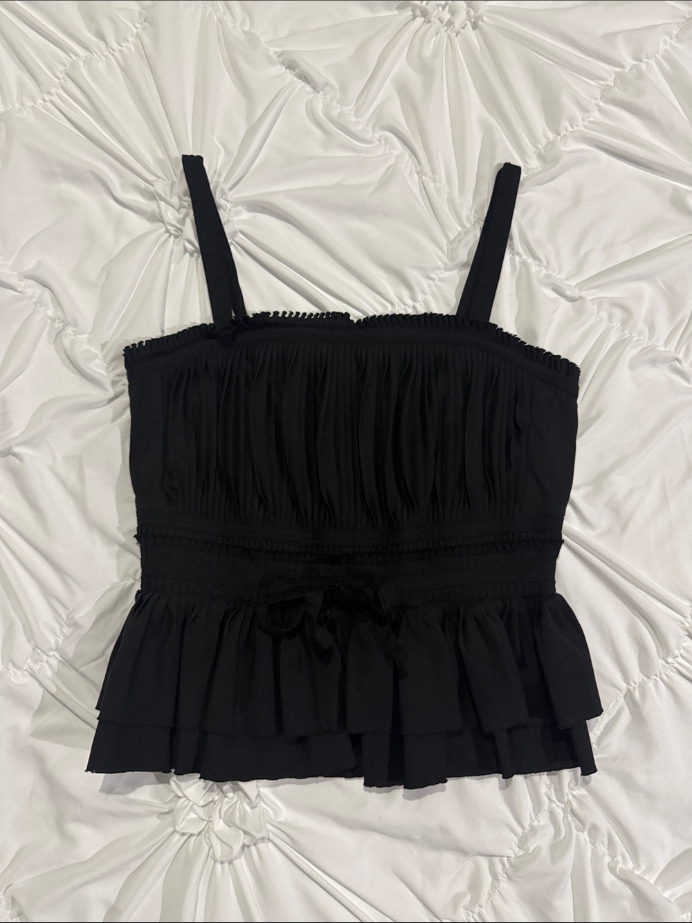 White House Black Market Black Ruffled Camisole Top
